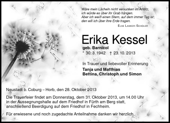 Traueranzeige von Erika Kessel von Neue Presse Coburg