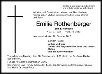 Traueranzeige von Emilie Rothenberger von Frankenpost