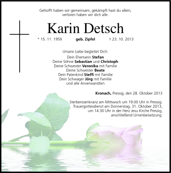 Traueranzeige von Karin Detsch von Neue Presse Coburg