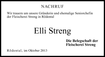 Traueranzeige von Elli Streng von Neue Presse Coburg