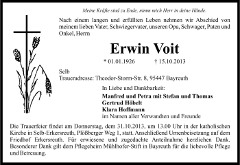 Traueranzeige von Erwin Voit von Frankenpost