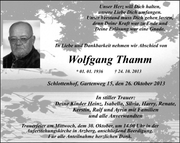 Traueranzeige von Wolfgang Thamm von Frankenpost