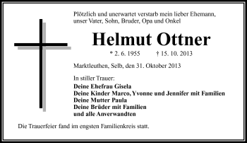 Traueranzeige von Helmut Ottner von Frankenpost