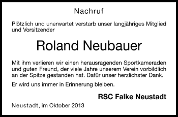 Traueranzeige von Roland Neubauer von Neue Presse Coburg