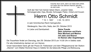 Traueranzeige von Otto Schmidt von Frankenpost