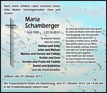 Traueranzeige von Maria Schamberger von Neue Presse Coburg