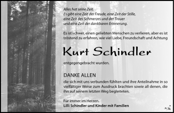 Traueranzeige von Kurt Schindler von Südthüringer Presse