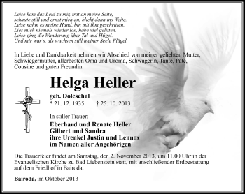 Traueranzeige von Helga Heller von Südthüringer Presse