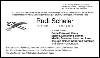 Traueranzeige von Rudi Scheler von Neue Presse Coburg