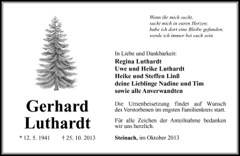 Traueranzeige von Gerhard Luthardt von Südthüringer Presse
