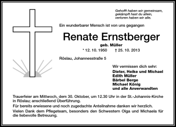Traueranzeige von Renate Ernstberger von Frankenpost