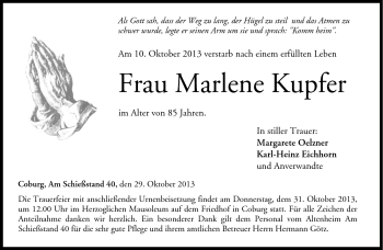 Traueranzeige von Marlene Kupfer von Neue Presse Coburg