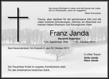 Traueranzeige von Franz Janda von Frankenpost