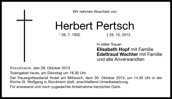 Traueranzeige von Herbert Pertsch von Neue Presse Coburg