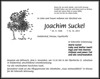 Traueranzeige von Joachim Suckel von Frankenpost