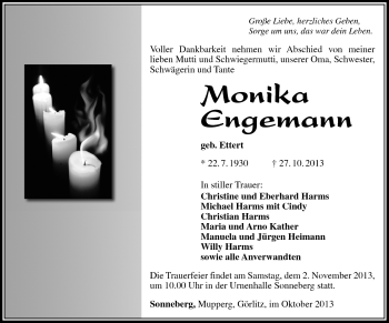 Traueranzeige von Monika Engemann von Südthüringer Presse