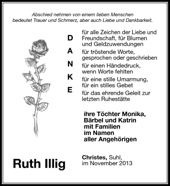 Traueranzeige von Ruth Illig von Südthüringer Presse