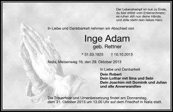 Traueranzeige von Inge Adam von Frankenpost