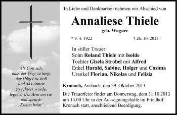Traueranzeige von Annaliese Thiele von Neue Presse Coburg