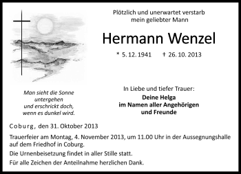 Traueranzeige von Hermann Wenzel von Neue Presse Coburg