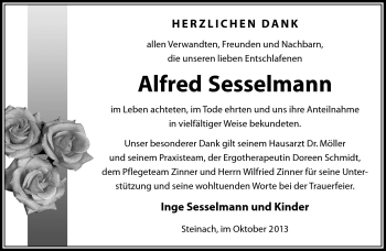 Traueranzeige von Alfred Sesselmann von Südthüringer Presse