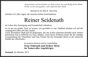 Traueranzeige von Reiner Seidenath von Südthüringer Presse