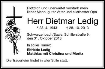 Traueranzeige von Dietmar Ledig von Frankenpost