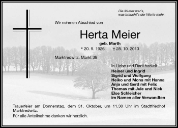 Traueranzeige von Herta Meier von Frankenpost