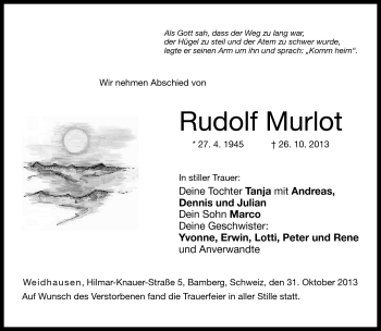 Traueranzeige von Rudolf Murlot von Neue Presse Coburg