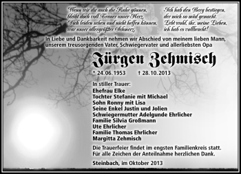 Traueranzeige von Jürgen Zehmisch von Südthüringer Presse
