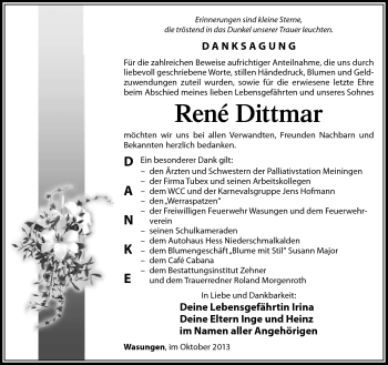 Traueranzeige von René Dittmar von Südthüringer Presse