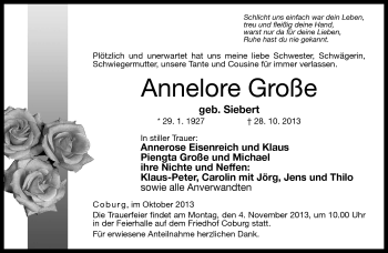 Traueranzeige von Annelore Große von Neue Presse Coburg