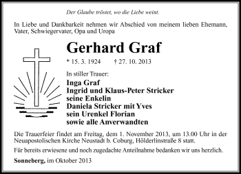 Traueranzeige von Gerhard Graf von Südthüringer Presse