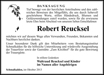 Traueranzeige von Robert Reucksel von Südthüringer Presse
