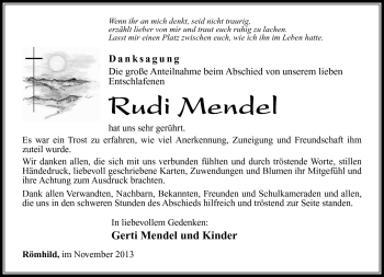Traueranzeige von Rudi Mendel von Südthüringer Presse
