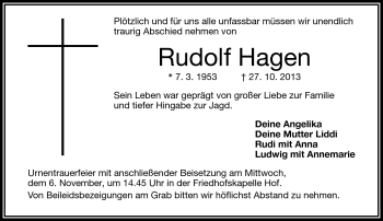 Traueranzeige von Rudolf Hagen von Frankenpost