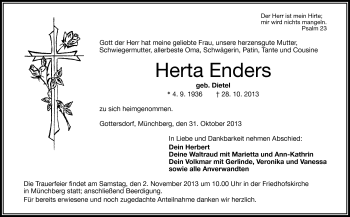 Traueranzeige von Herta Enders von Frankenpost
