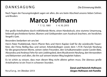 Traueranzeige von Marco Hofmann von Neue Presse Coburg