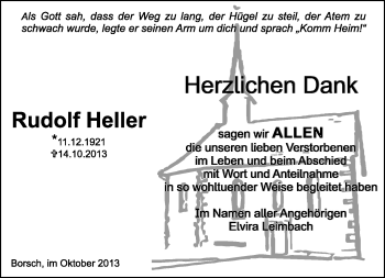Traueranzeige von Rudolf Heller von Südthüringer Presse