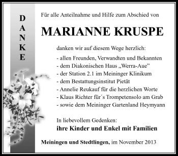 Traueranzeige von Marianne Kruspe von Südthüringer Presse