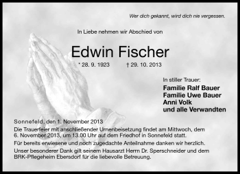 Traueranzeige von Edwin Fischer von Neue Presse Coburg