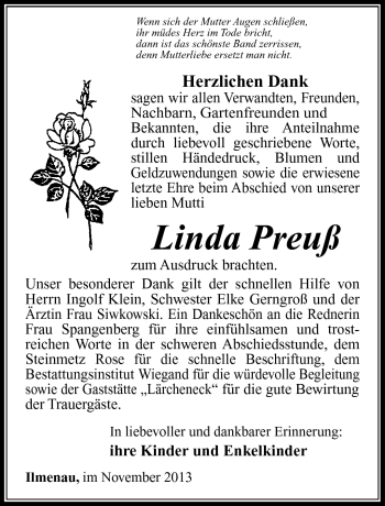 Traueranzeige von Linda Preuß von Südthüringer Presse