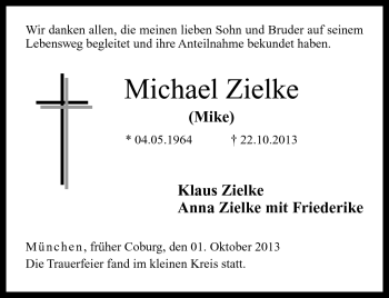 Traueranzeige von Michael Zielke von Neue Presse Coburg