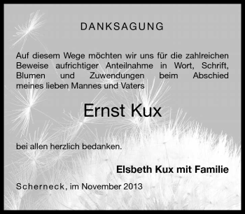 Traueranzeige von Ernst Kux von Neue Presse Coburg