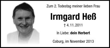 Traueranzeige von Irmgard Heß von Neue Presse Coburg