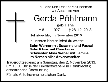Traueranzeige von Gerda Pöhlmann von Frankenpost
