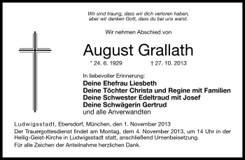 Traueranzeige von August Grallath von Neue Presse Coburg