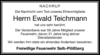 Traueranzeige von Ewald Teichmann von Frankenpost
