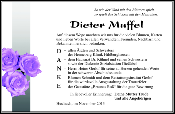 Traueranzeige von Dieter Muffel von Südthüringer Presse
