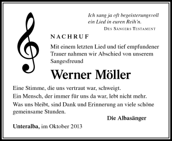 Traueranzeige von Werner Möller von Südthüringer Presse